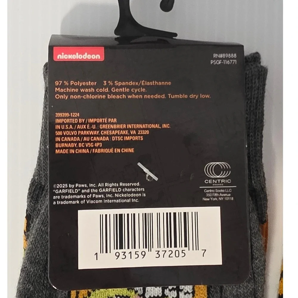 Garfield Crew Socks 2 Pair Size 6-12 Orange Grey New PSGF-116771